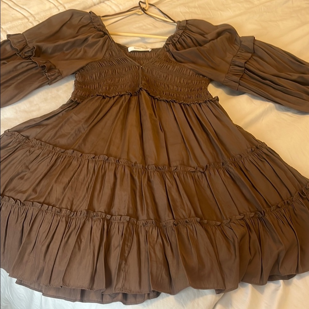Brown Puff Sleeve Dress